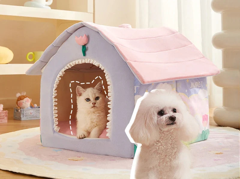 Foldable Dog House Kennel Bed Mat For Small Medium Dogs Cats Winter Warm Cat Bed Nest Pet Products Basket Pets Puppy Cave Sofa