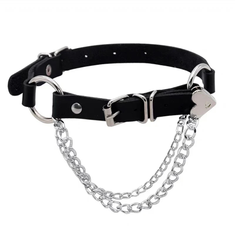 Black PU Leather Punk Choker Collar Necklace with Rivets Gothic Femme Jewelry for Party Club Sexy Goth Pendientes