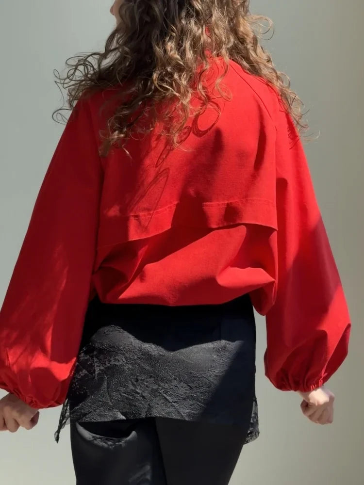 AACHOAE Women High Neck Lightweight Jacket Casual Long Sleeve Windbreaker Coat Drawstring Hem Button Front Short Outerwear