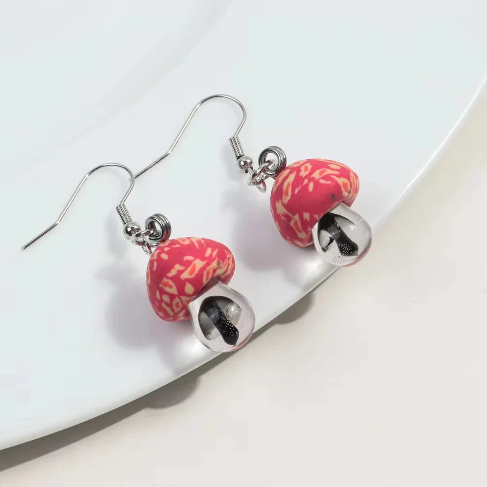 New Cute Polymer Clay Mushroom Acrylic Drop Earrings for Women Cartoon Colorful Flower Pendant Earring 2024 Trend Jewelry Gift