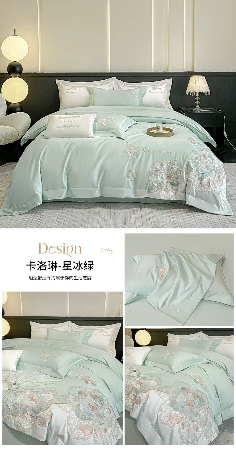 4pcs Light Luxury Style  120 Count Long Styl Cotton polyeste Embroidered Bedding Duvet Cover 200x230 220x240 Four Seasons