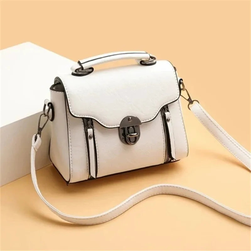 Vintage Turn-Lock Square Satchel Bag for Women | Classic PU Leather Shoulder & Crossbody Handbag (Everyday Tote, Secure Travel Purse)