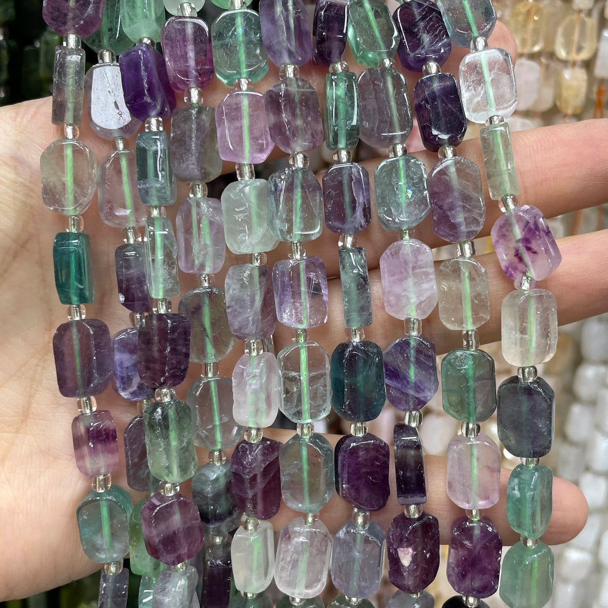 Natural Stone Flat Rectangle Amethyst Lapis Lazuli Quartz Apatite Spacer Beads For Jewelry Making Diy Bracelet Accessorie 8*12MM