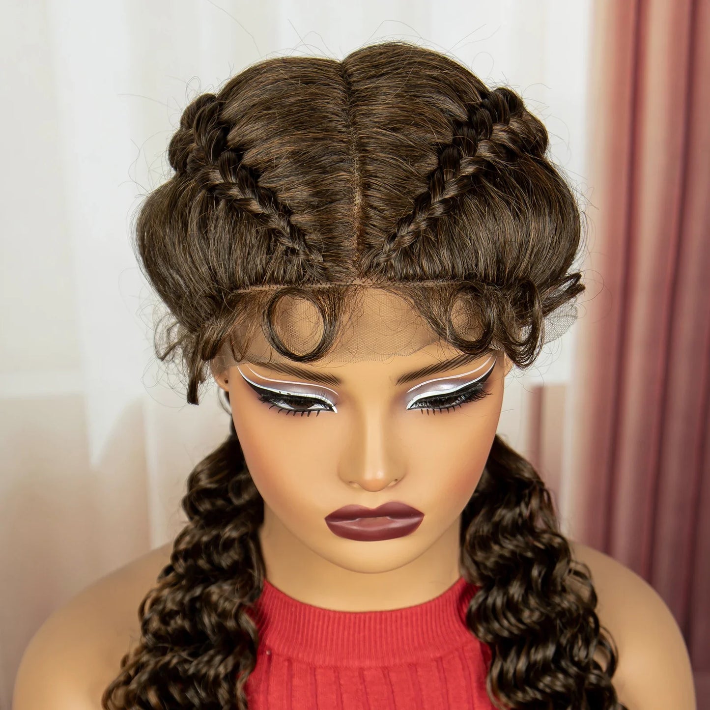 Curly Cornrow Twist Braids Wig | 13x1 T Part Lace | Water Wave | Black Women
