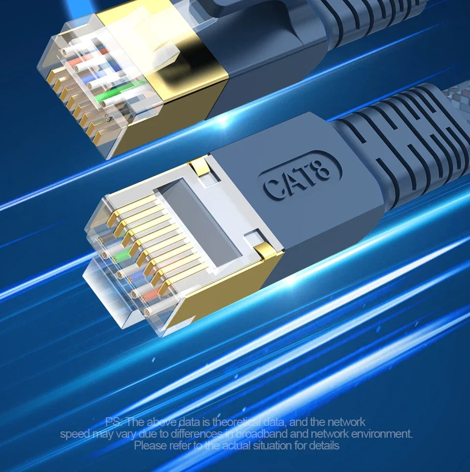 CAT 8 Flat Network Internet Cable 40Gbps 2000MHz Round RJ45 Nylon Braided LAN Cable Patch Cord for Modem Router PC PS4/5/6 Xbox