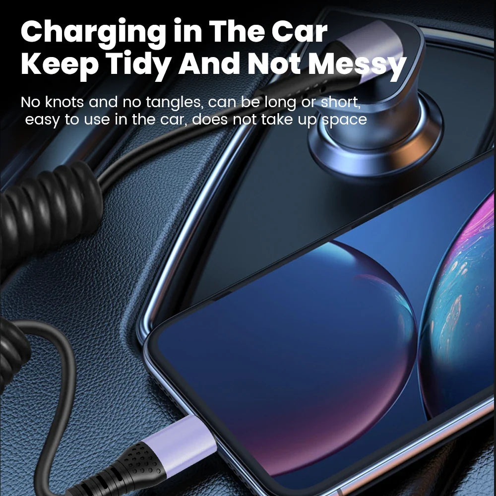 66W 100W Type C TO Type C Cable For iPhone 15 Huawei Xiaomi Samsung Car Spring Cable 6A Short Fast Charging USB C Cable