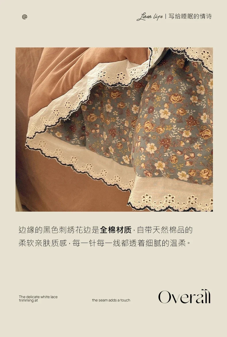 Summer Quilt Korean Style Duvet with Lace Single/Queen Size Comforter Flower Printed Quilted Blanket 여름이불 (No Pillowcase)