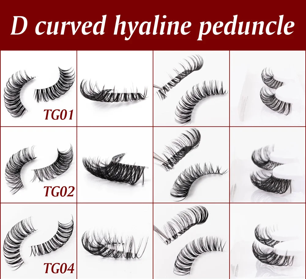 Yiernuo 1/5 Pairs Long Transparent Band Vegan Eyelash D Curl Russian Eyelashes Clear Band Lashes Invisible Band Lashes