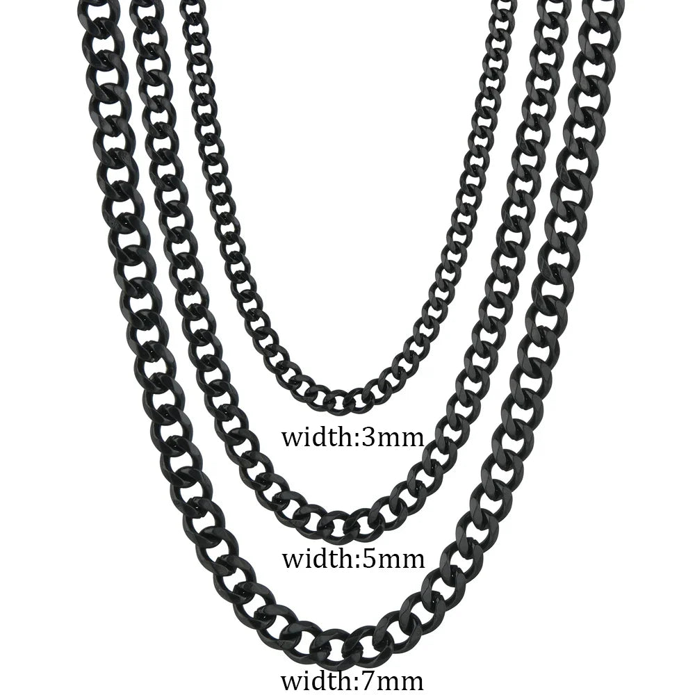 3/5/7mm Stainless Steel Cuban Link Chain Classic Punk Personality Jewelry Simple Fashion Hip-hop Couple Necklace for Men Women