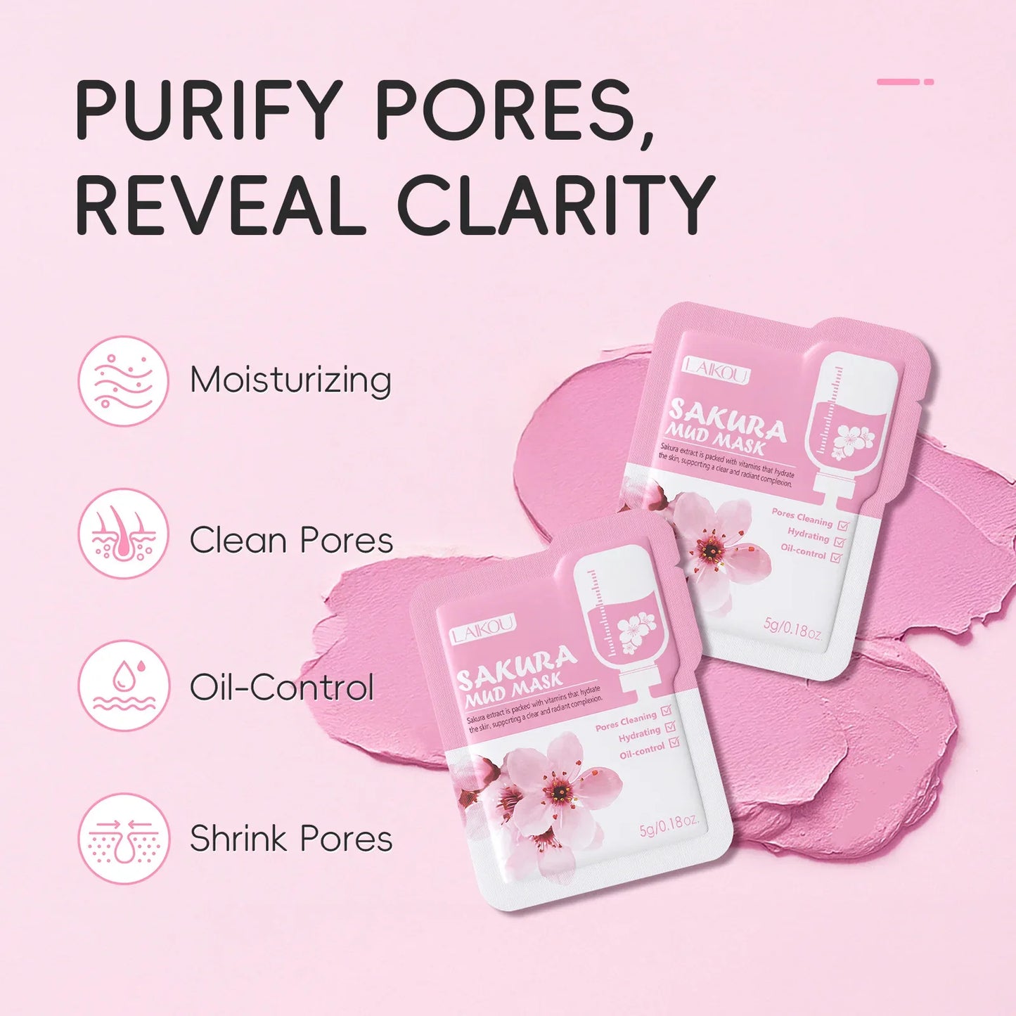LAIKOU Japan Sakura Clay Mud Mask Hydrating Gentle Cleansing Refreshing Oil Balancing Daily Facial Skin Care Mask 5g