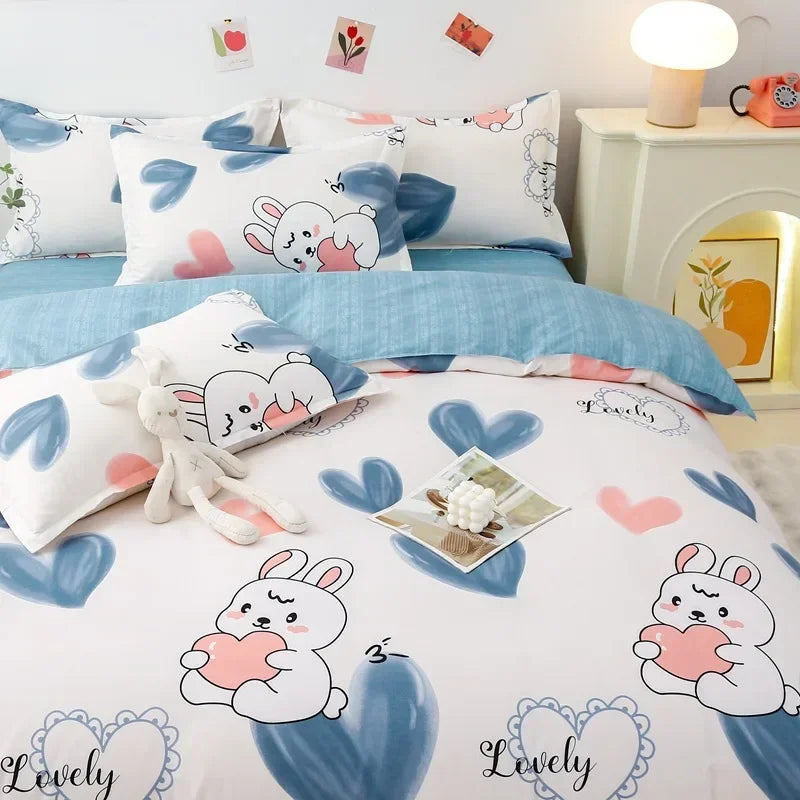 Lovely Cartoon King Size Duvet Cover Set 220x240 Skin Friendly Double Bed Quilt Cover Blanket Comforter Cover and Pillowcase