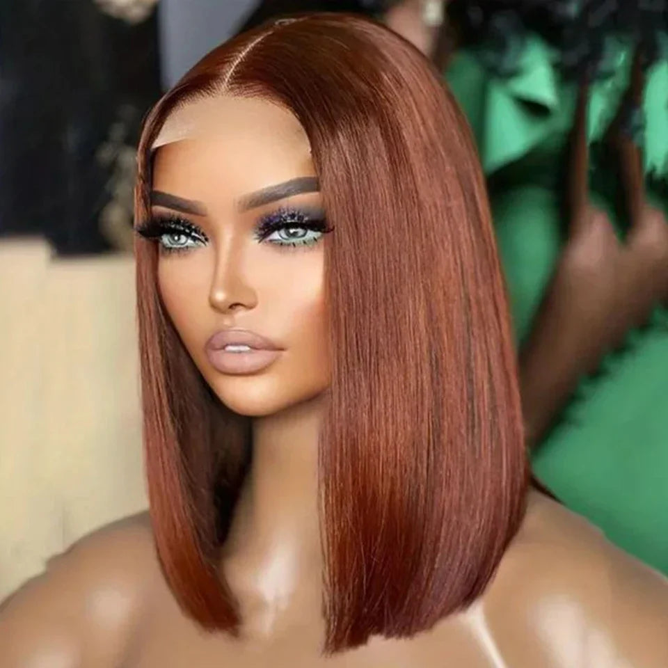Rebecca #33 Reddish Brown Bob Wig | 13x6x1 T-Part Peruvian Remy Human Hair