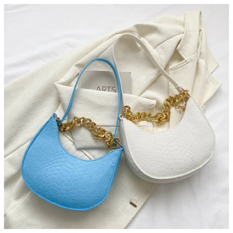 Fashion Women's Felt Handbag | Imitation Metal Chain Underarm Bag (Retro Ladies Solid Color Shoulder Bag, Trendy Casual Clutch Purse)