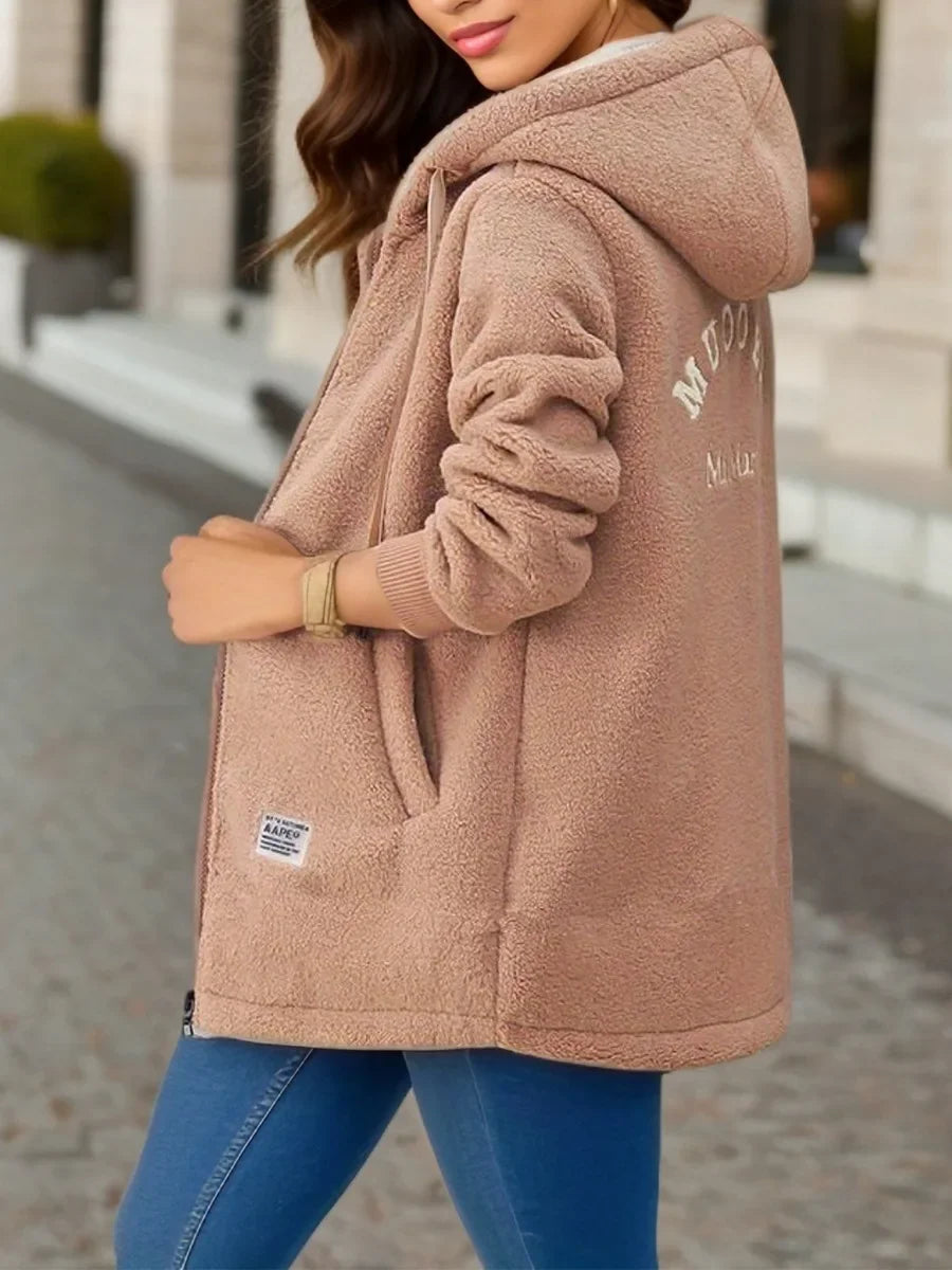 Women's Hooded Top  Winter Coat Thickened Fleece-lined Sweatshirt Cardigan Winter Trendy New Style Lamb Wool Jacket Ladies