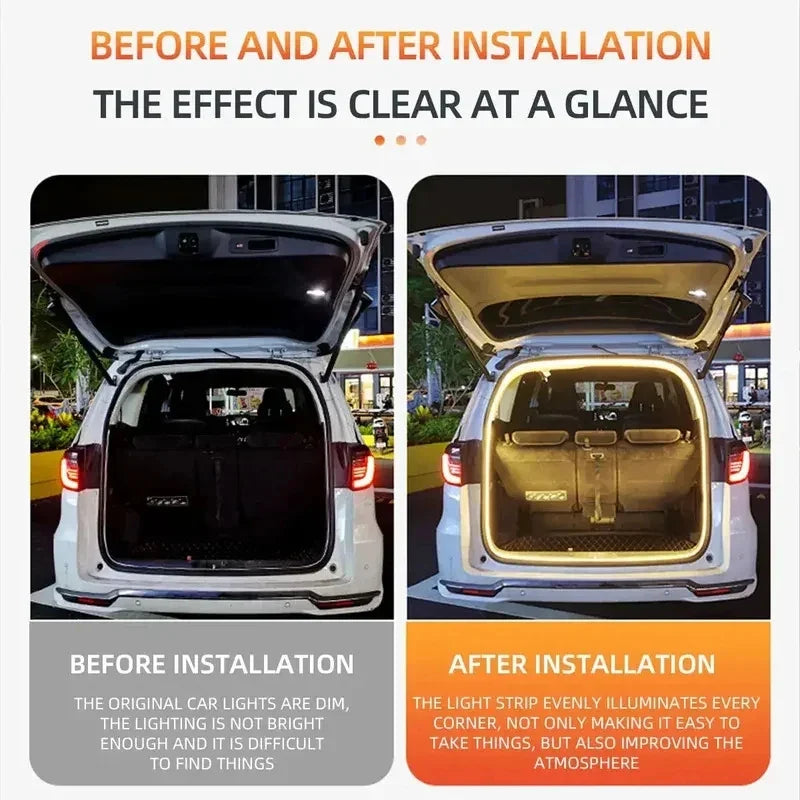 Car high brightness trunk lighting ambient light interior decoration LED wiring free automatic sensing tailgate light strip