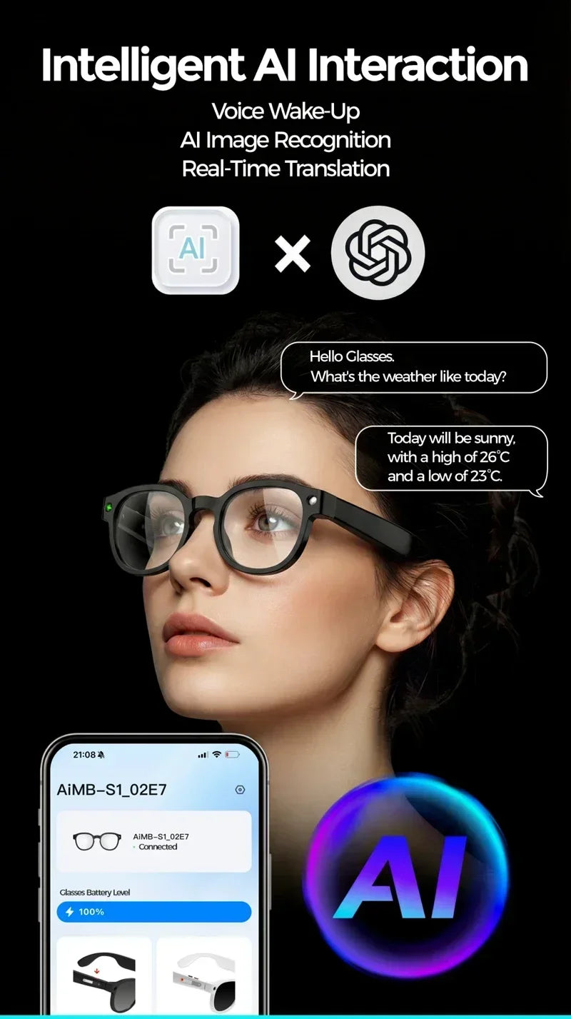 Lenovo AI Smart Glasses 8MP HD Camera 4K Shooting Image Conversation Translation Listening To Music Smart Glasses 2026 New
