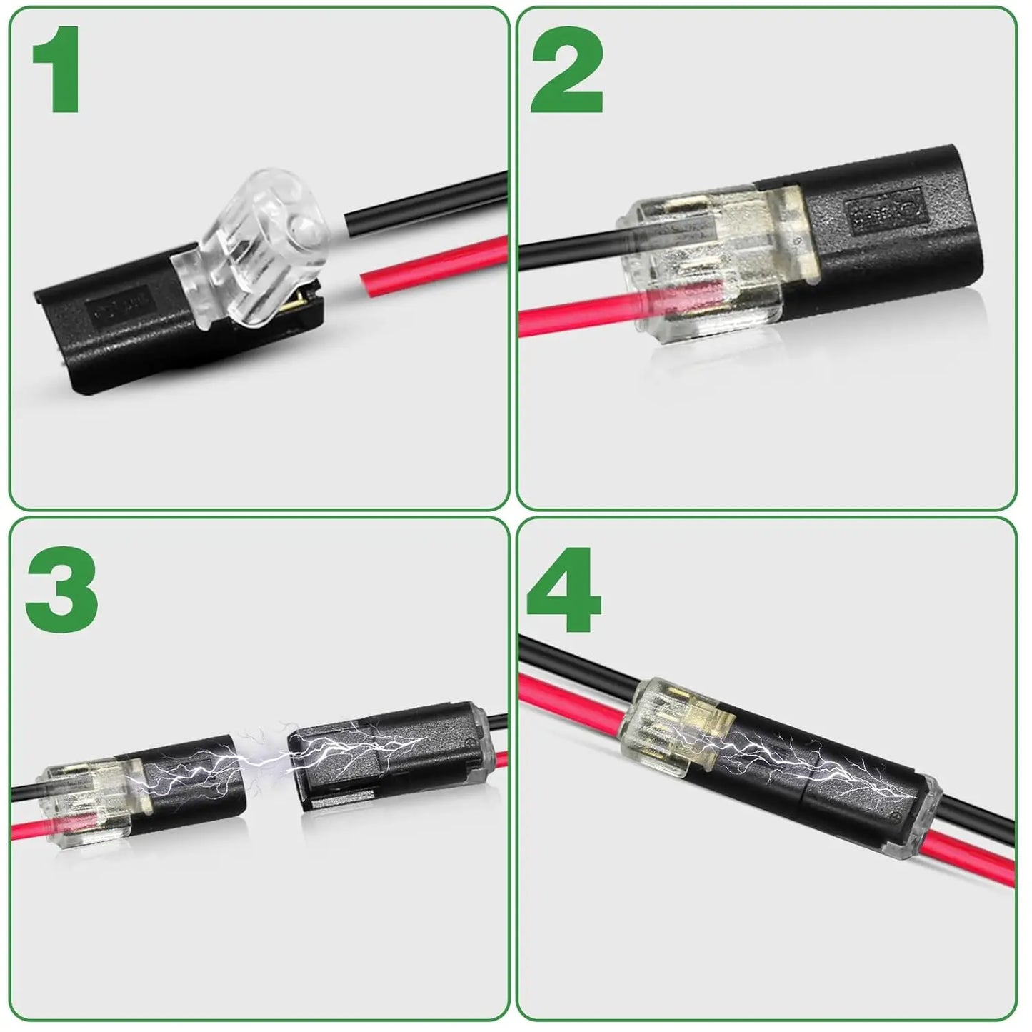 50Pcs D2 Quick Connect Wire Connectors – Optional Stripping Double Wire Plug in Connector with Locking Buckle,