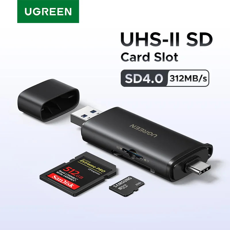 UGREEN SD4.0 Card Reader 312MB/s USB-C/USB-A USB Memory Card Reader for SD Micro SD UHS-II for Laptop iPhone Samsung iPad PC