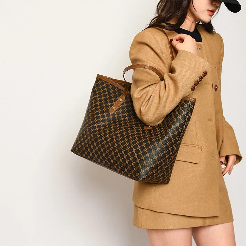 Women's Geometric Print Tote Handbag | Soft PU Shoulder Bag