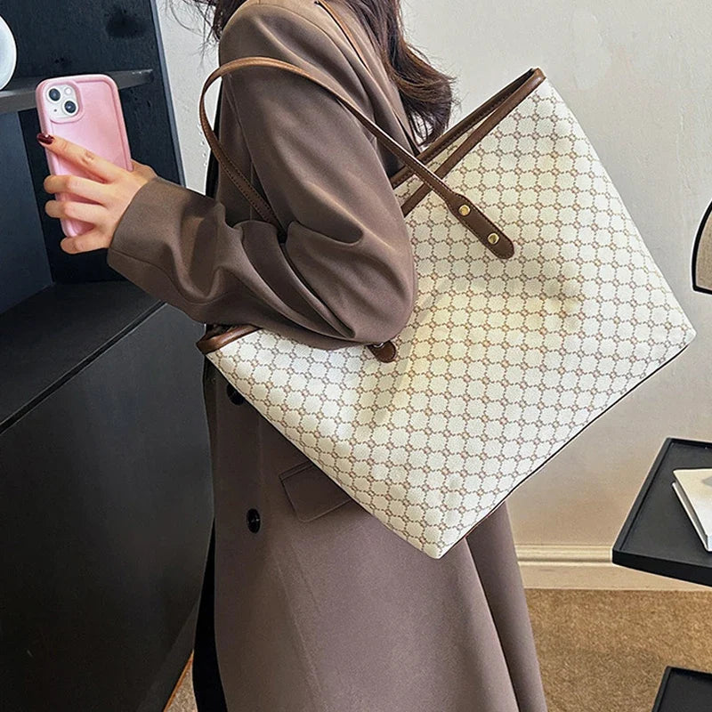Women's Geometric Print Tote Handbag | Soft PU Shoulder Bag