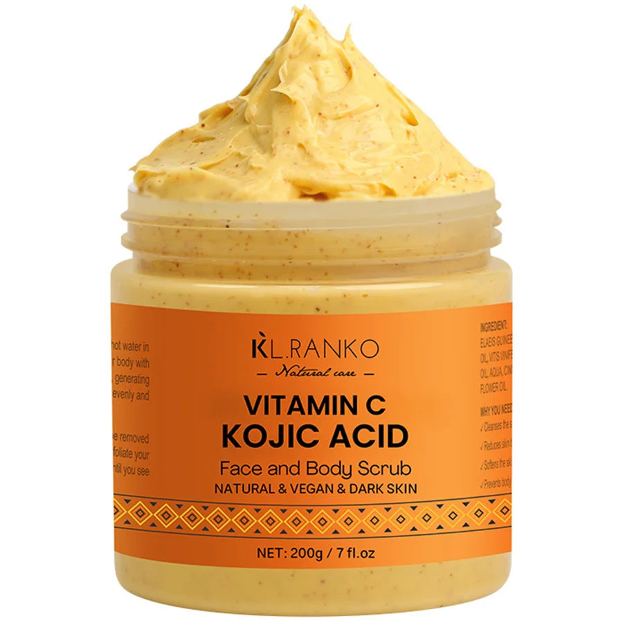 Vitamin C Kojic acid Natural Exfoliating Salt Body &Face Scrub Brightens and Softens Skin Deep Cleaning Anti Oxidative Skin Tone