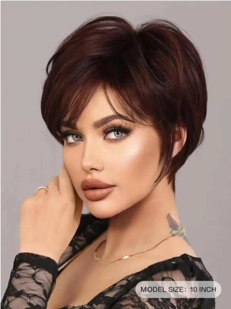 Deep Red Curly Pixie Wig with Bangs | Short Synthetic Heat-Resistant Daily Wig