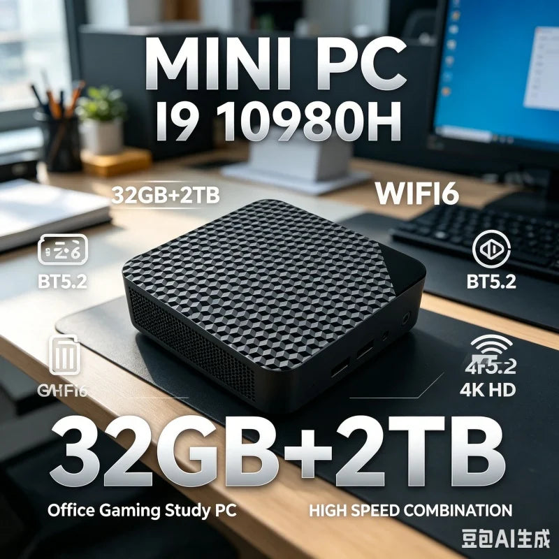 Compact Mini Gaming PC Intel i9 10980HK 16GB 32GB RAM 1TB 2TB SSD 4K HD Home Office Desktop Device