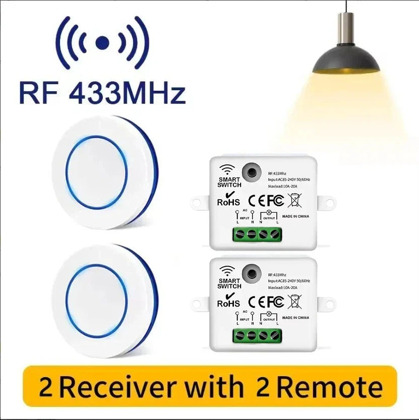 RF 433MHz Wireless  10A Relay Receiver Remote Control Light Switch 220V 110V Mini Round Button Wall Panel Switch For LED Lamp