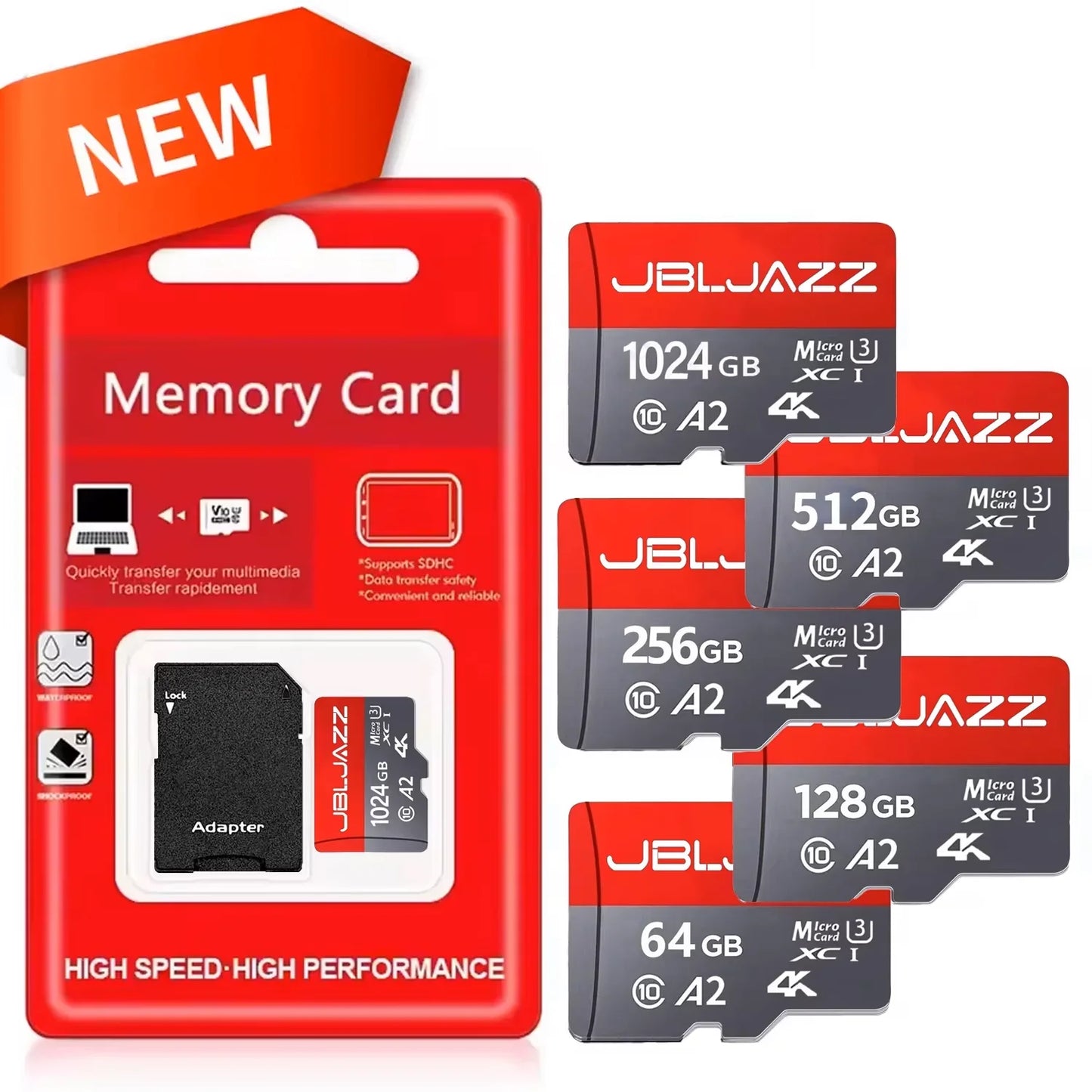 Class 10 Micro TF SD Card 256GB 512GB 64GB Memory Card High Speed Flash A2 Mini TF SD Card for Smartphone Camera Flash Storage