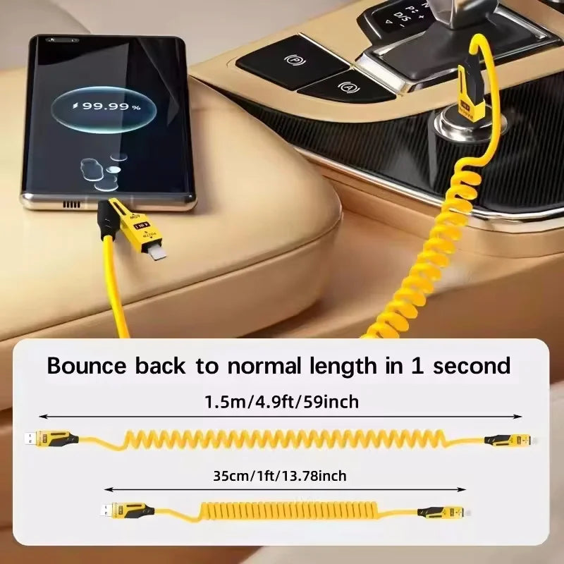 2PCS 4 in 1 65W Spring Short Data Cable 6A USB Type C Spring Telescopic Quick Charger Wire Spring USB Cable for IPhone15 141312