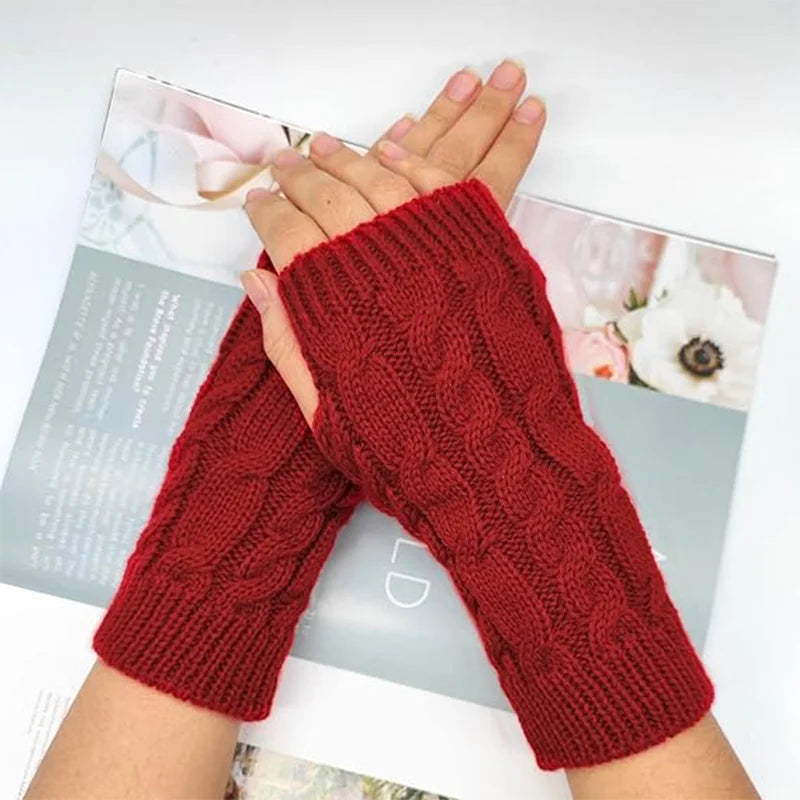 Women Stylish Hand Warmer Winter Gloves Arm Crochet Knitting Faux Wool Mitten Warm Fingerless Glove Twist Pattern Women Gloves