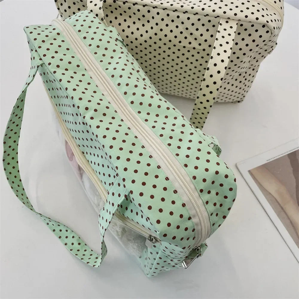 Y2K Ulzzang Ita Bag for Women | Trendy Polka Dot Canvas Shoulder & Underarm Tote (Transparent Pocket, Youth Fashion)
