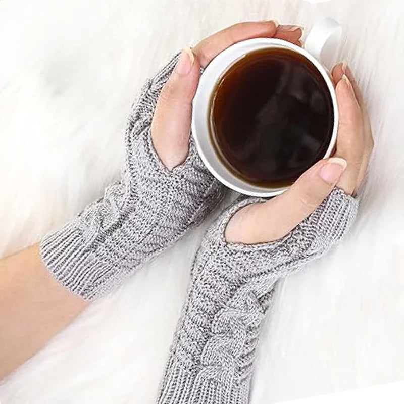 Women Stylish Hand Warmer Winter Gloves Arm Crochet Knitting Faux Wool Mitten Warm Fingerless Glove Twist Pattern Women Gloves