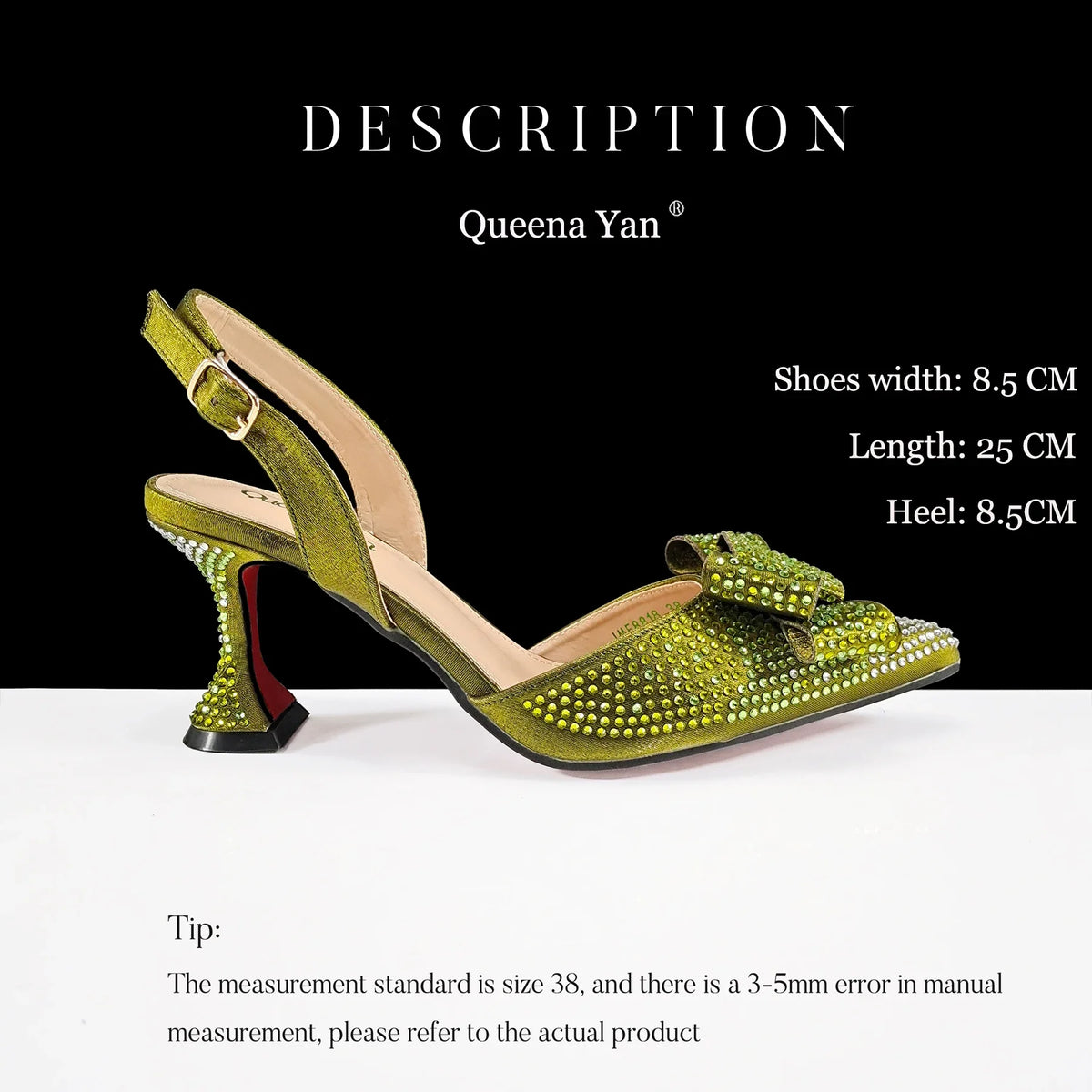 Queena Yan Newest Full of Rhinestone Design Olive Color Lady Sheos and Metal Bead-Embellished Handbag Set for Parrt Wedding