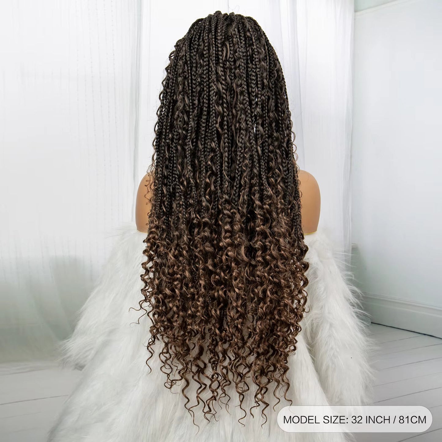 32" Boho Knotless Braided Wig | Bohemian Box Braids | Lace Front Wig with Baby Hair | Synthetic Hair