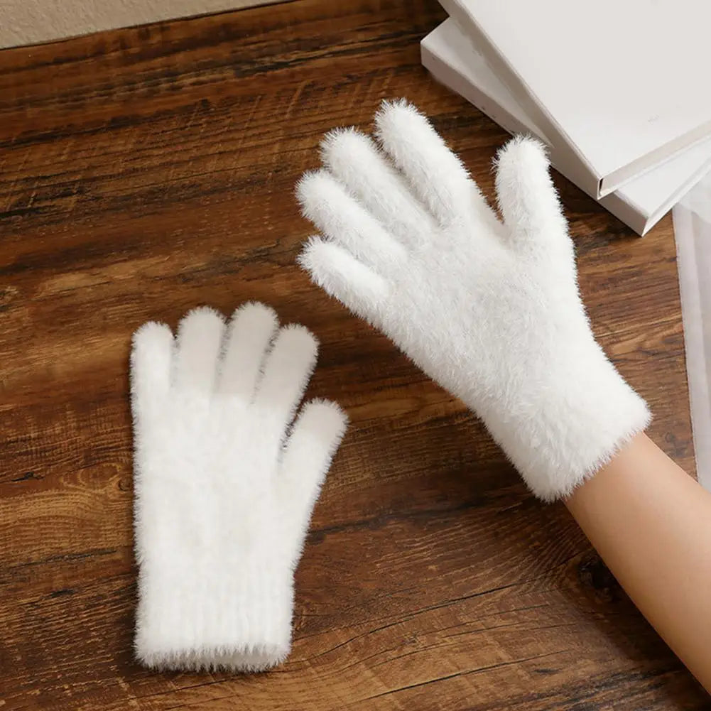 Winter Gloves Mink Velvet Five Finger Gloves Plush Warm Cold-proof Gloves Women Outdoors Cycling Solid Color Mittens