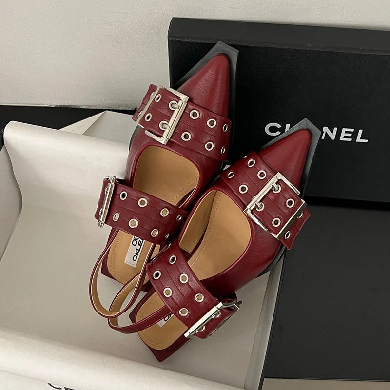 Women Flat With Shoes 2026 Designer Luxury Buckle Fashion Ladies Flats Shoes Slingback Pointed Toe Casual Female Sandals Mules