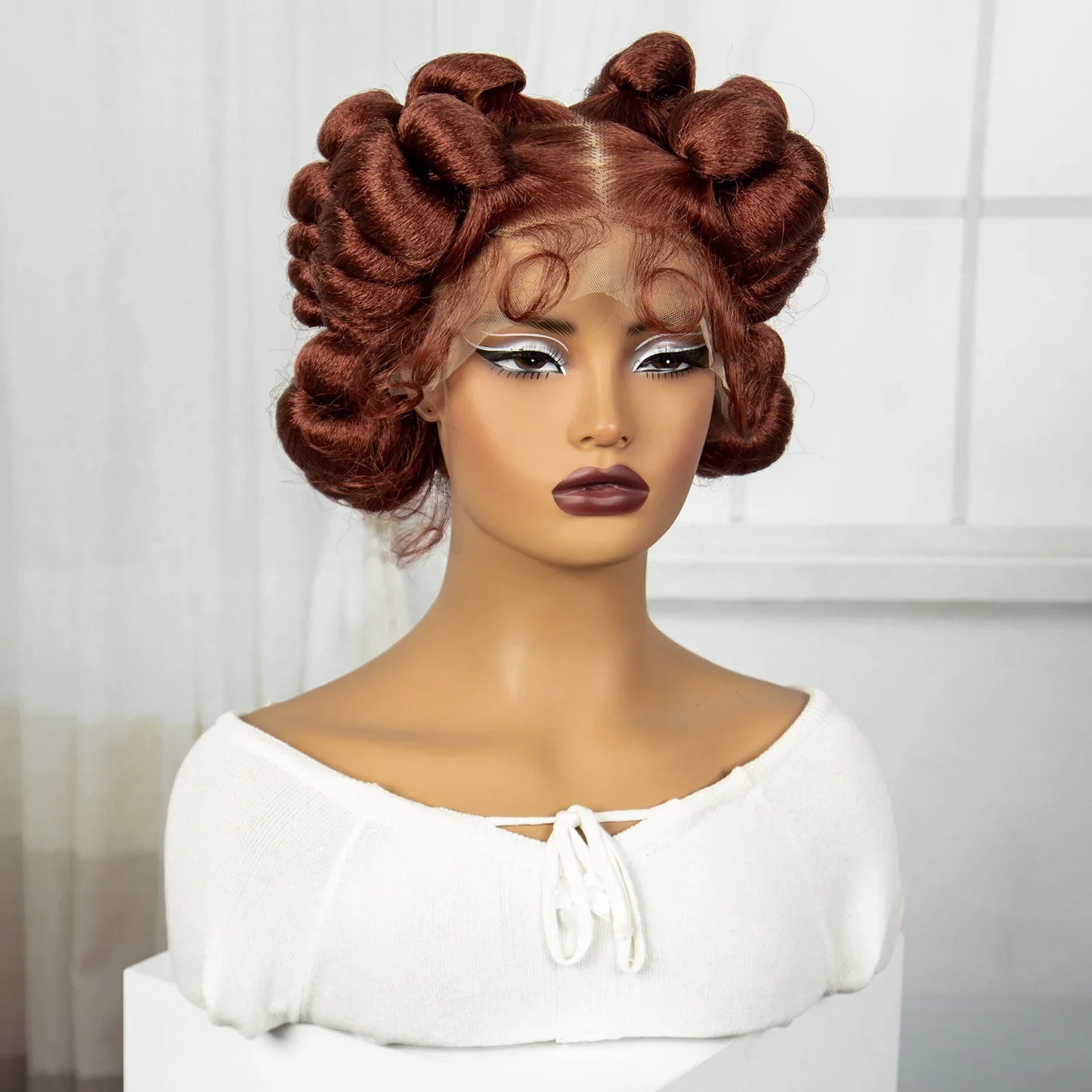 Ginger Full Lace Handmade Bantu & Dreadlock Braided Wig with Baby Hair | Synthetic Braided Wig for Black Women