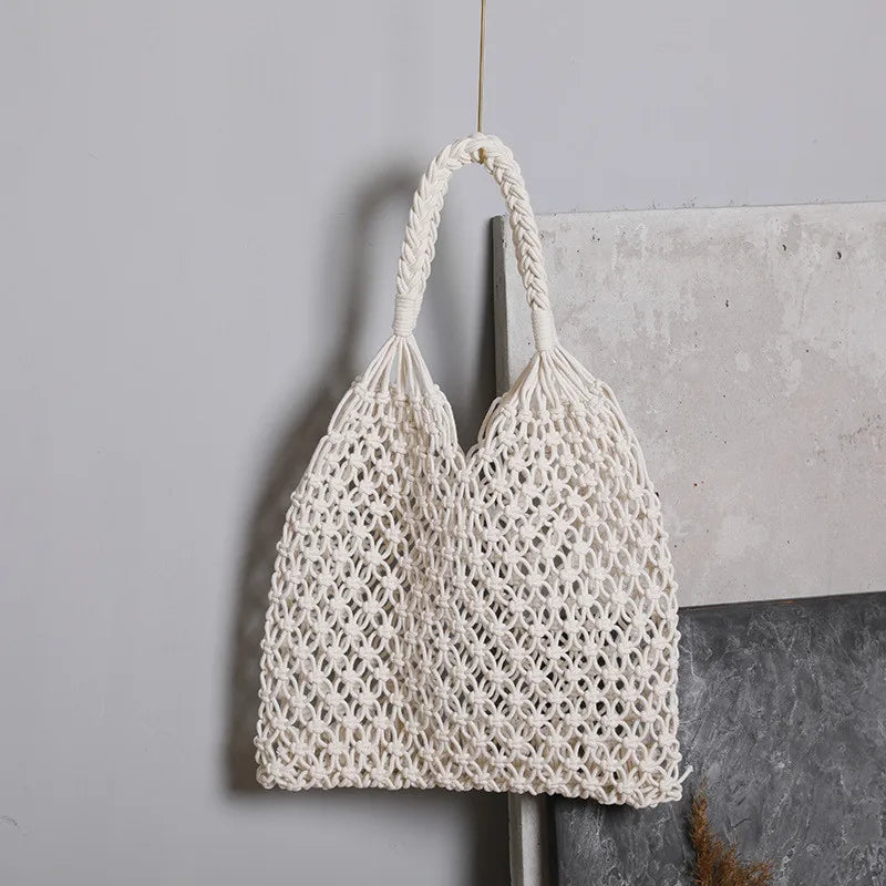 Women's Large Capacity Straw Handbag Totes | Hollow Out Shoulder Bags & Vintage Travel Beach Bag (Shopping Pack)