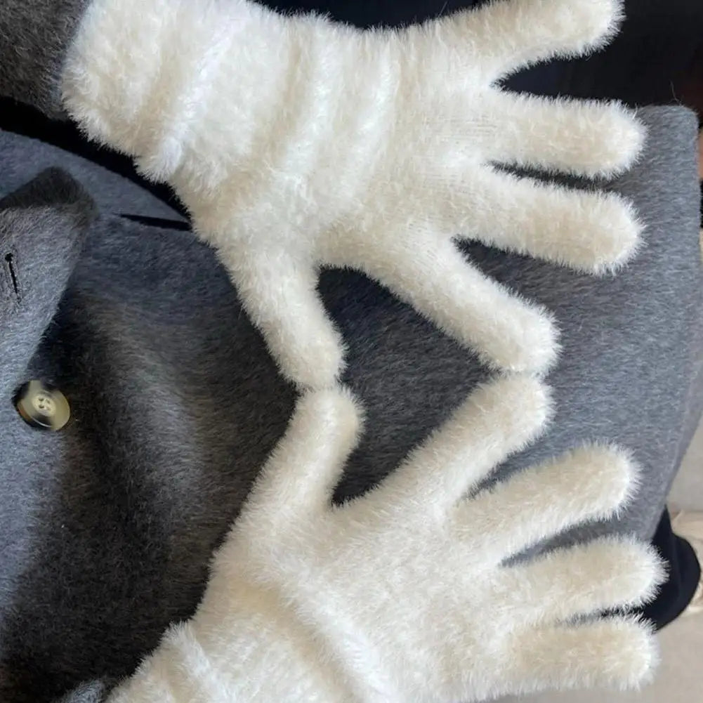 Winter Gloves Mink Velvet Five Finger Gloves Plush Warm Cold-proof Gloves Women Outdoors Cycling Solid Color Mittens