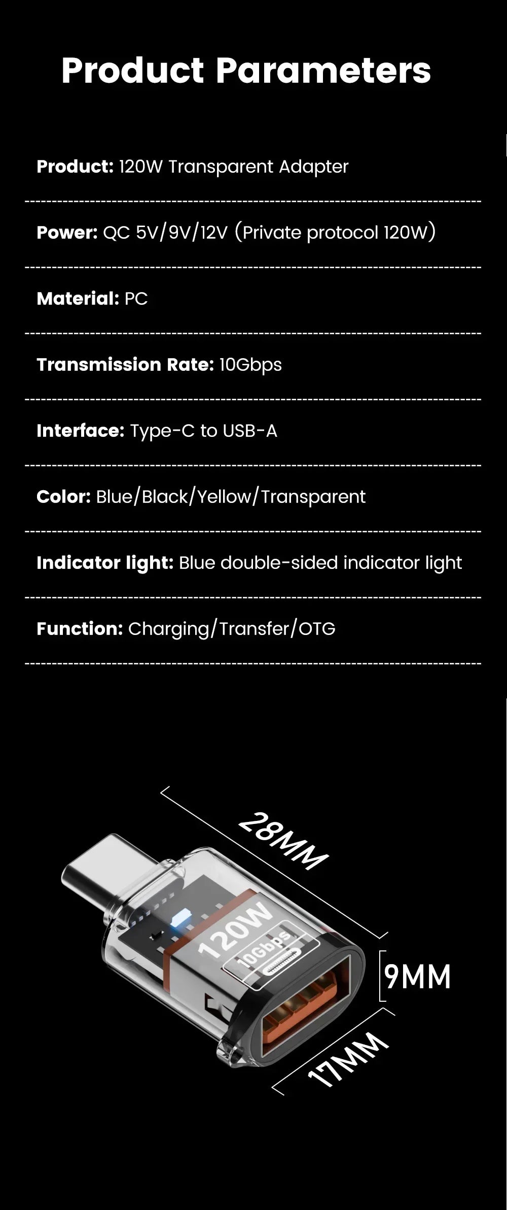 120W Fast Charging USB 3.2 To Type C Adapter OTG 10GB High Speed Data Audio Transfer for PC Tablet Xiaomi Huawei USB C Converter