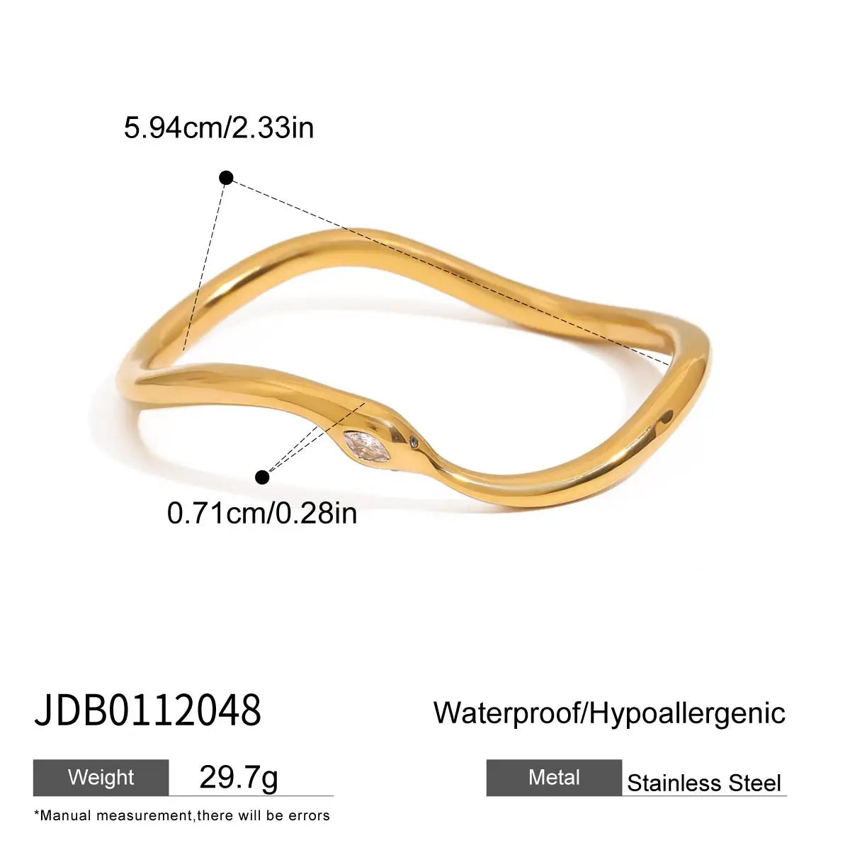 Uworld Fashion Zircon Serpentine Bracelet Ring Stainless Steel Finger Bracelet Stackable Chain Women's Accessories Party Gift