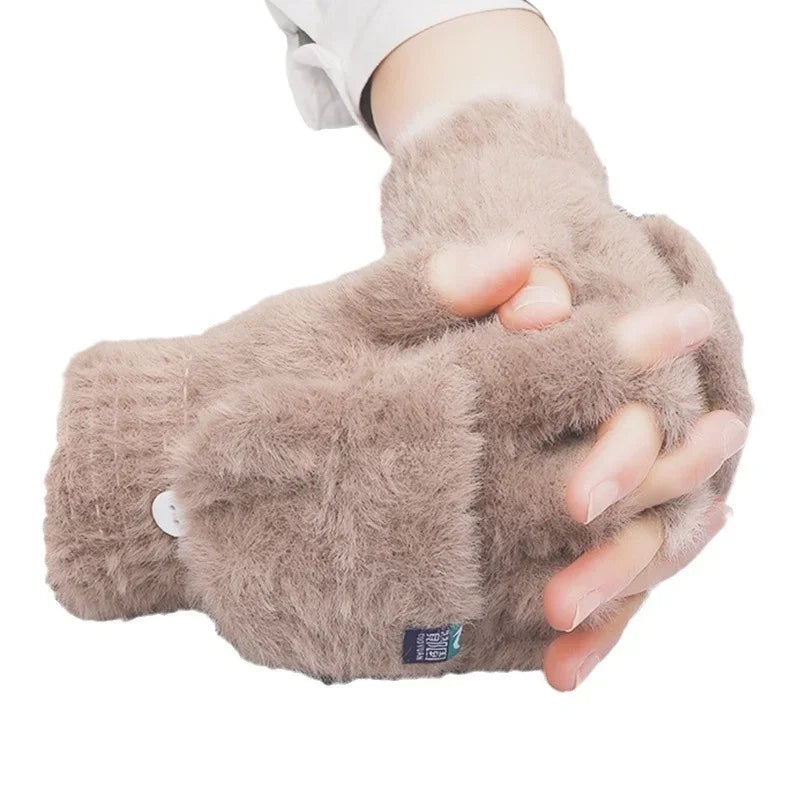 Hot sale! Women's Plush Half Finger Touchscreen Winter Gloves Soft Fashion Warm Imitation Mink Cashmere for Driving, winter work