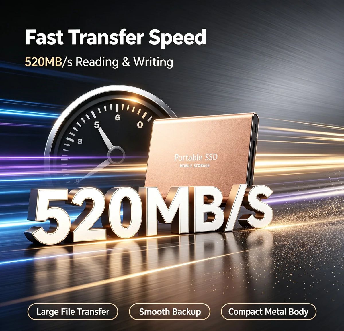 Portable External SSD, 1TB-16TB Large Capacity USB3.1 High Speed Solid State Drive, Lightweight Storage for Laptop, Desktop, Mac