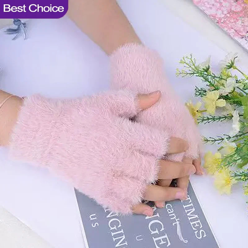 Hot sale! Women's Plush Half Finger Touchscreen Winter Gloves Soft Fashion Warm Imitation Mink Cashmere for Driving, winter work