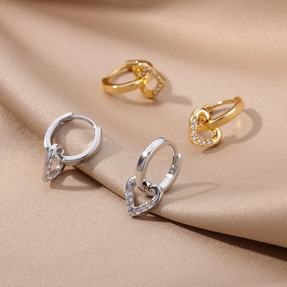 Hollow Zircon Heart Earrings For Women Stainless Steel Gold Color Heart Earring Luxury Wedding Couple Jewelry Gift Free Shipping
