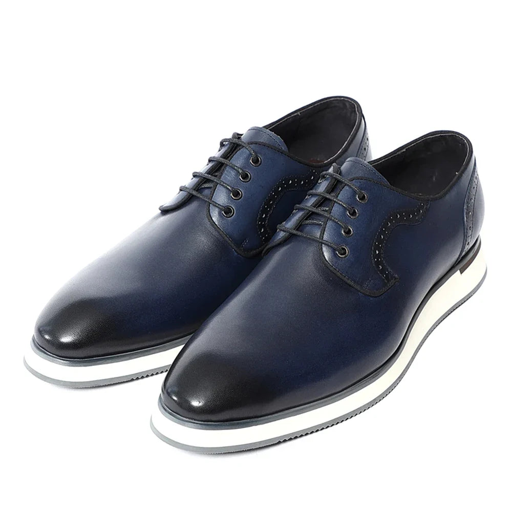 Men's Blue & Black Genuine Leather Derby Dress Shoes | Classic Casual & Business Oxfords (Breathable)