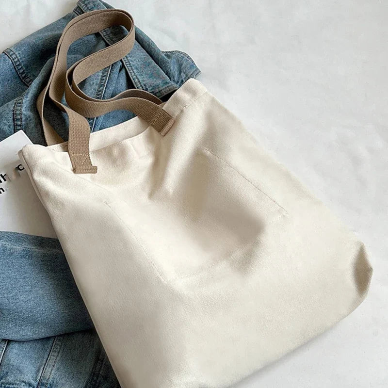 Women's Canvas Tote Bag | Solid Color Designer Ladies Casual Handbag & Large Capacity Cotton Reusable Shopping Beach Bag
