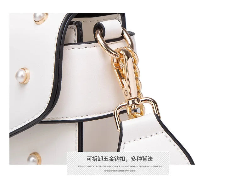 Women's Pearl and Bee Shoulder Handbag | PU Crossbody Bag with Chain