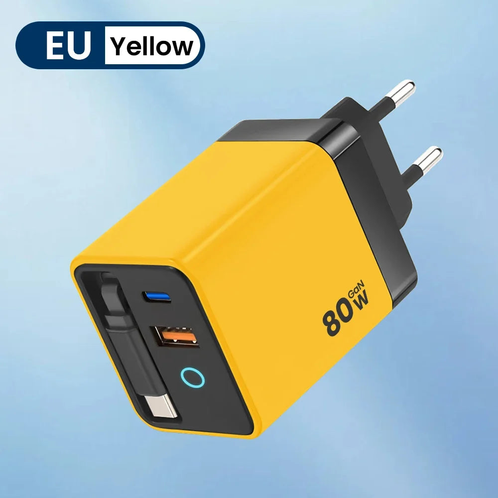 Elough 80W Gallium Nitride Charger Scalable Data Cable for Iphone Huawei A+C Full Protocol Multi Port Charging Head